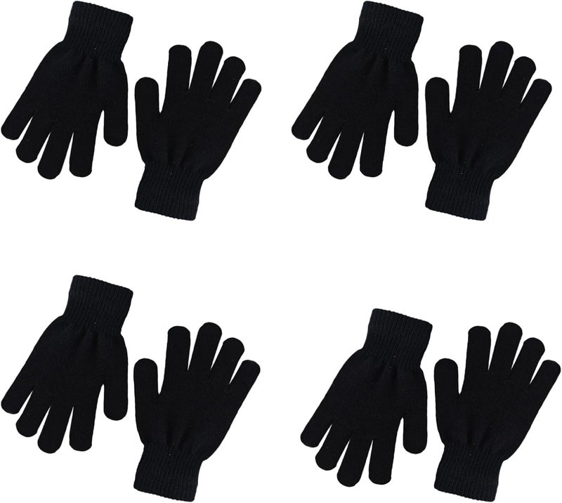 CELCOREERY Store 4 Pairs Winter Knit Gloves for Kids Unisex Stretchy Warm Magic Black Gloves Children Toddler Boys Girls Mittens - Image 1